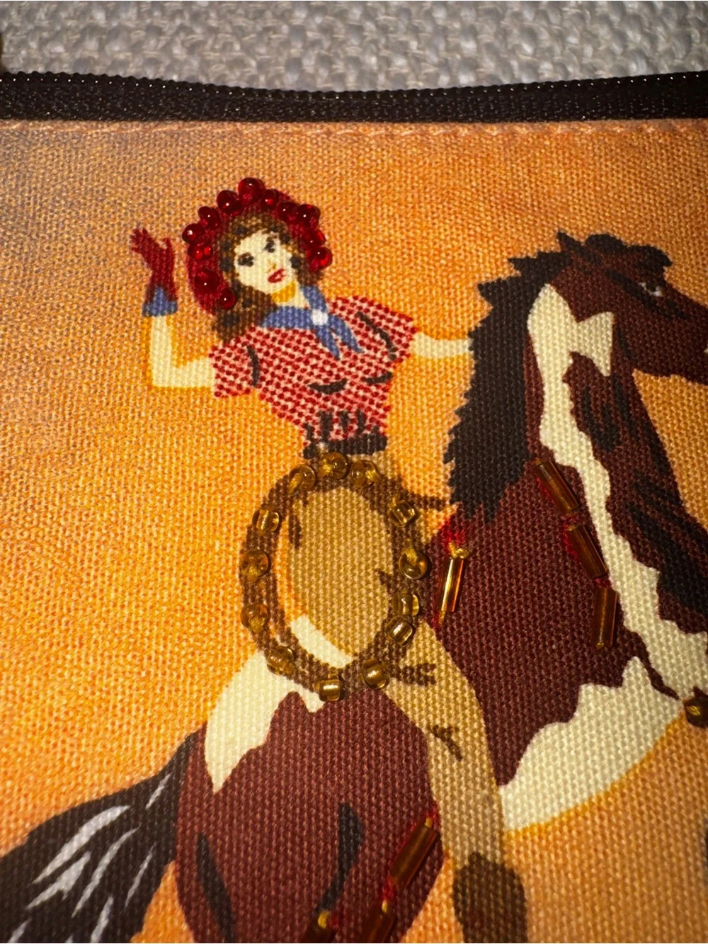 Vintage Beaded Cowgirl Sunset Kitsch Wristlet